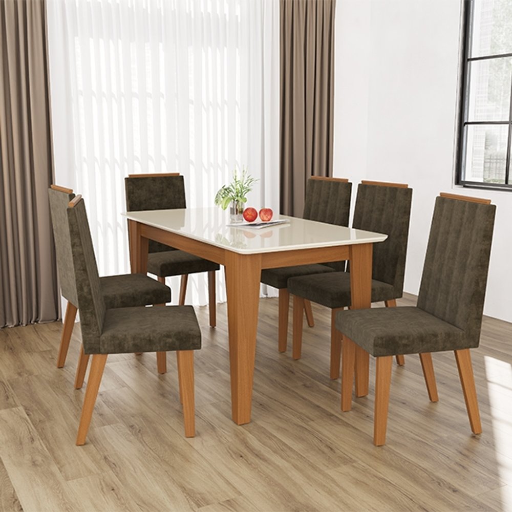CONJUNTO COMEDOR 1600 6 SILLAS SUECIA INDEKES FREIJO | OFF WHITE | CAPUCHINO
