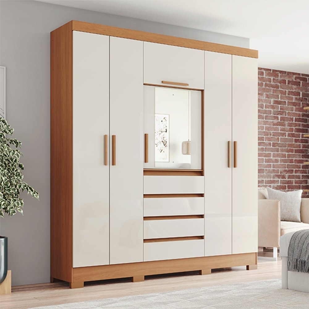 ROPERO 6 PUERTAS 4 CAJONES B393 BRIZ CINAMOMO | OFF WHITE