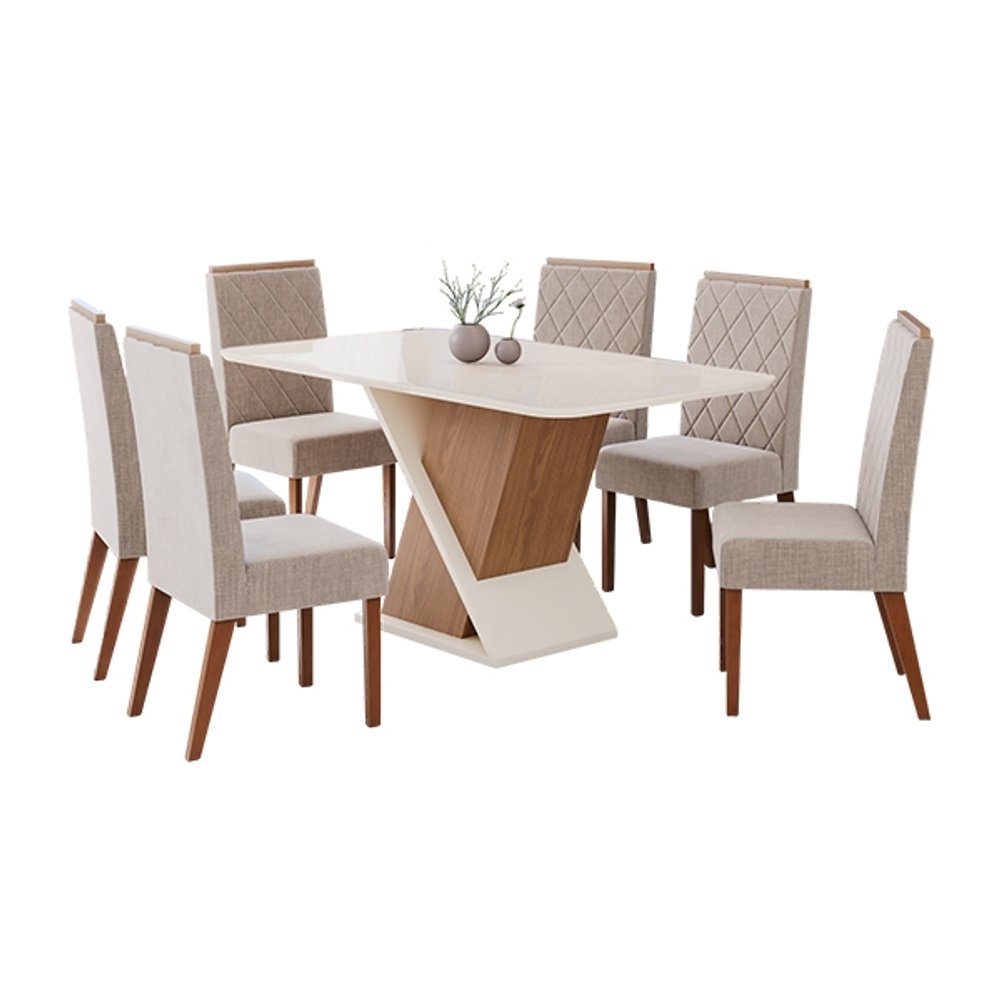 CONJUNTO COMEDOR SOLUS REDONDEADO 160 6 SILLAS MADERA NINA HENN NATURE/OFF WHITE/MADERA/LI