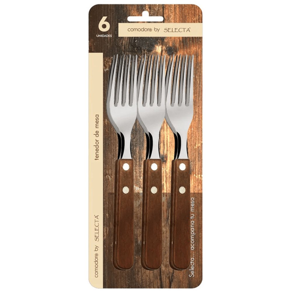 SET 6PZAS TENEDORES 1.5MM MANGO MADERA
