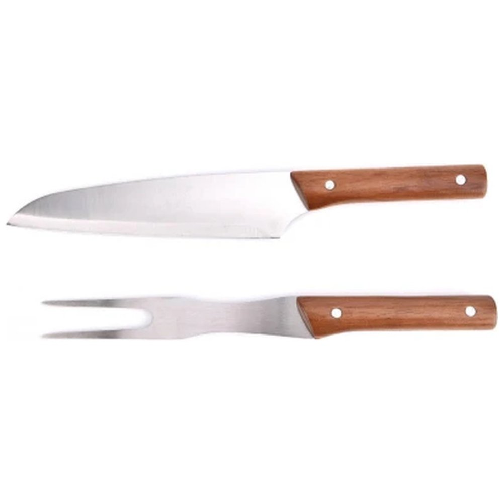 SET 2PCS CUCHILLO/TENEDOR PARRILLA MANGO MADERA