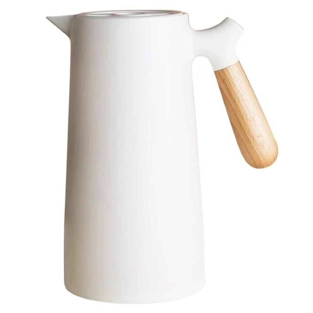 JARRA TERMICA 1L PLASTICO MANGO MADERA BLANCO