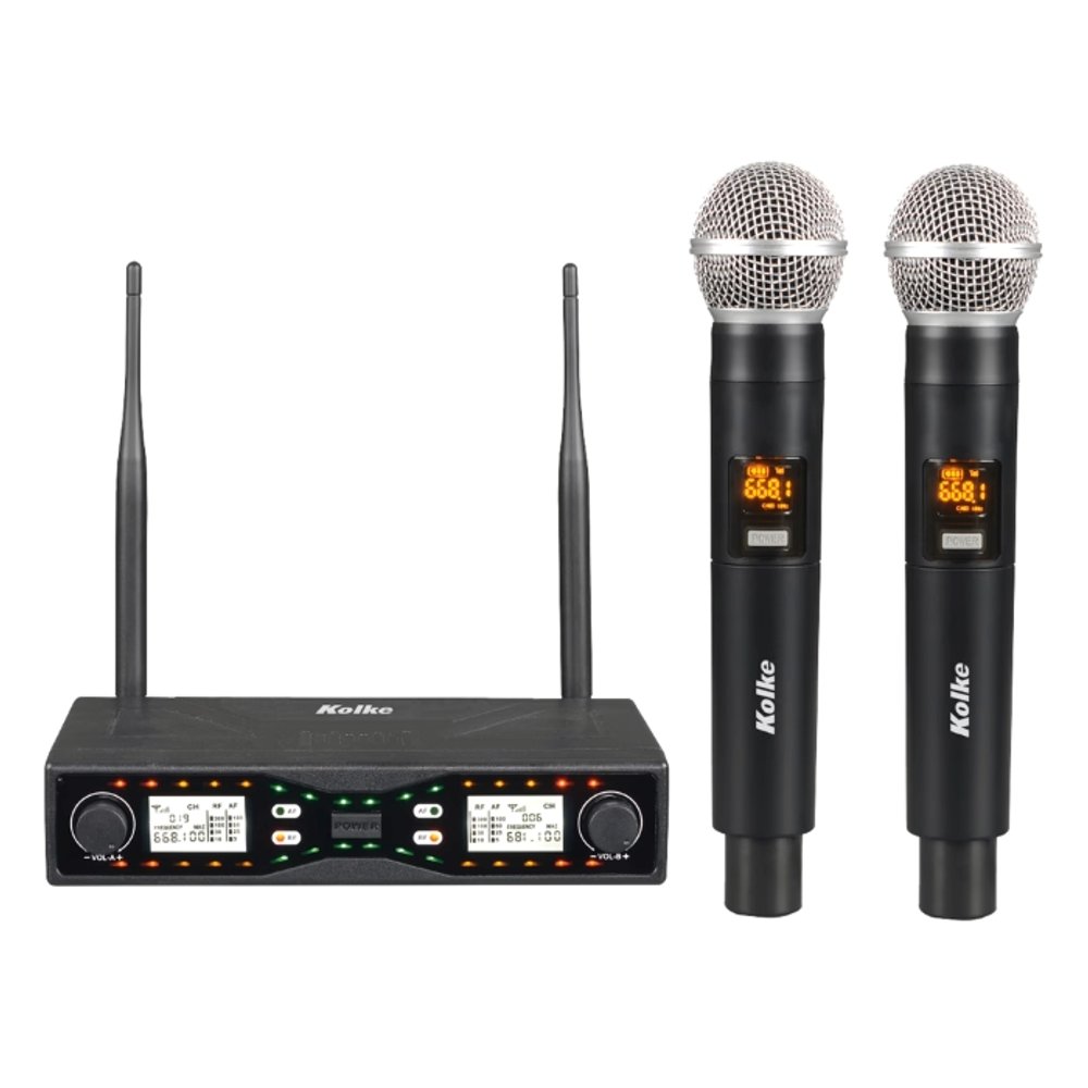 SISTEMA DE 2 MICROFONOS UHF CON 2 CANALES KOLKE KPI-750