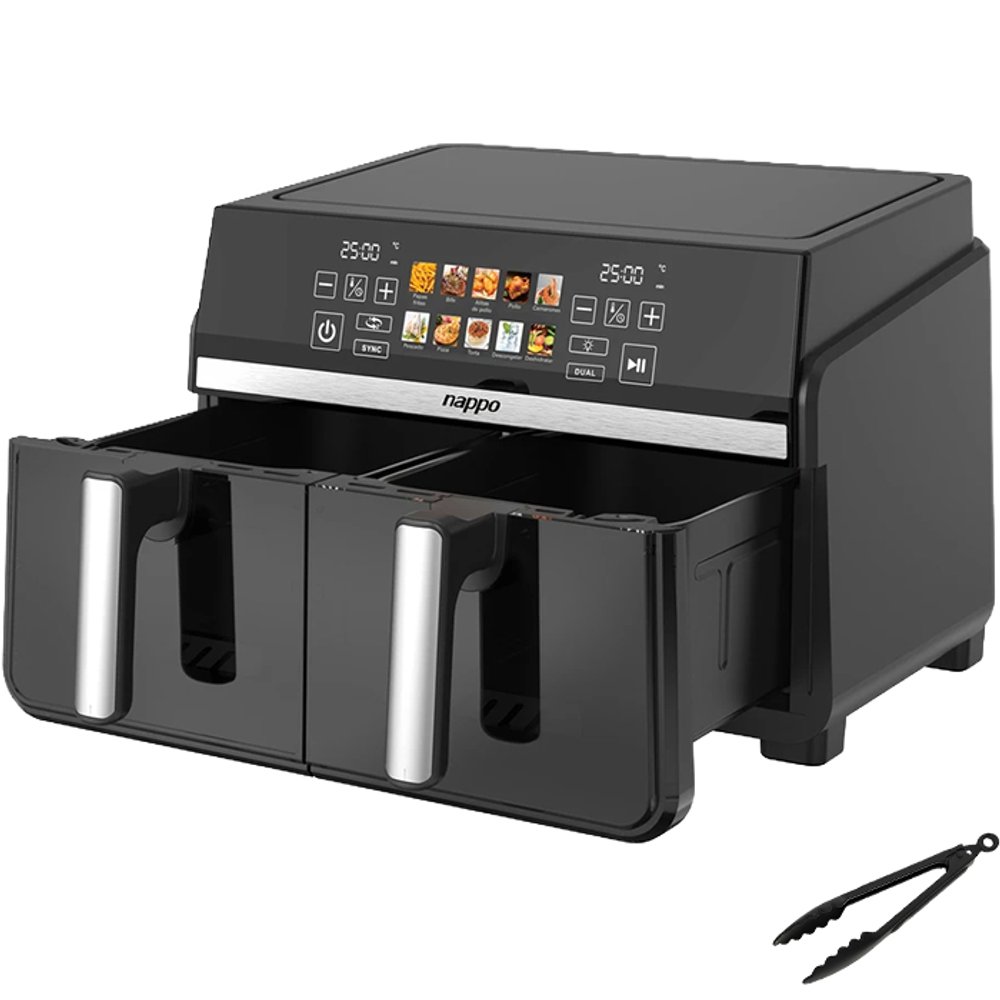 FREIDORA SIN ACEITE DIGITAL NAPPO DOBLE DUAL FRY 10L CON VISOR NEF-323