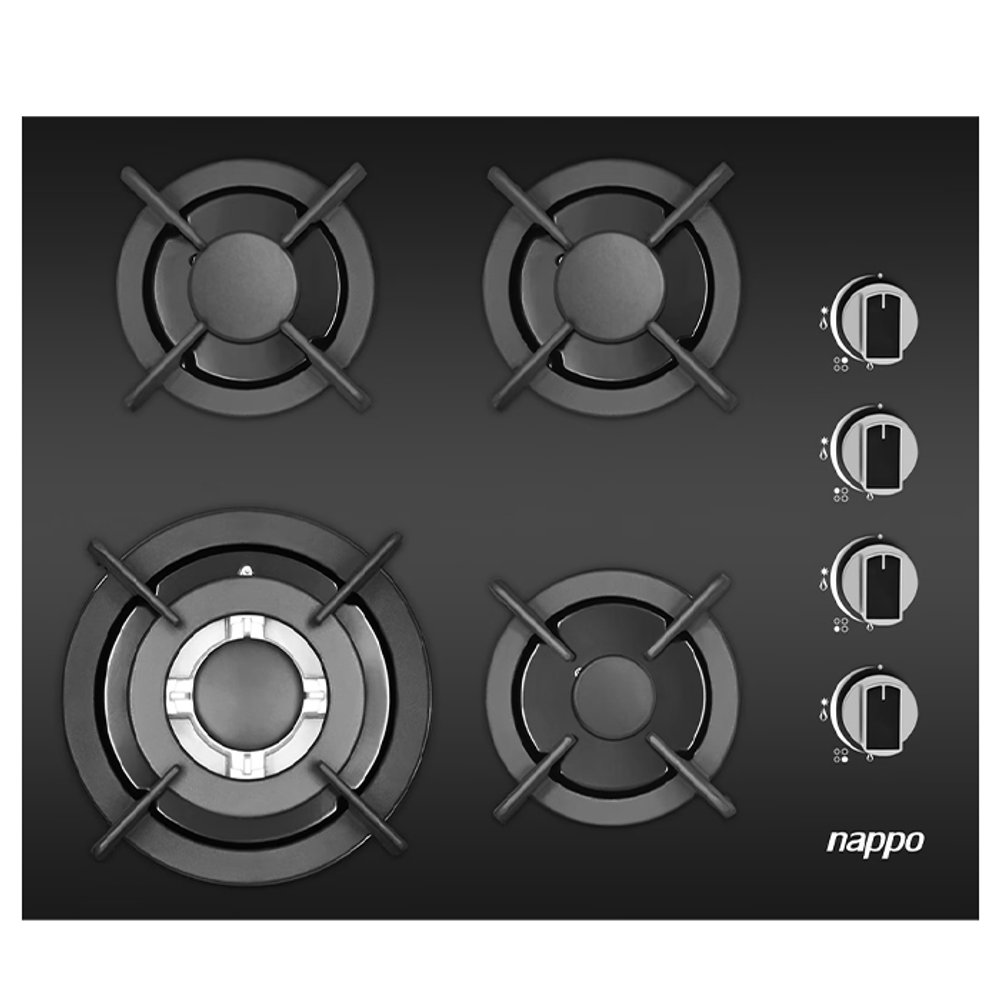 ANAFE 4 HORNALLAS A GAS CON PANEL DE VIDRIO TEMPLADO NAPPO NEE-376 NEGRO