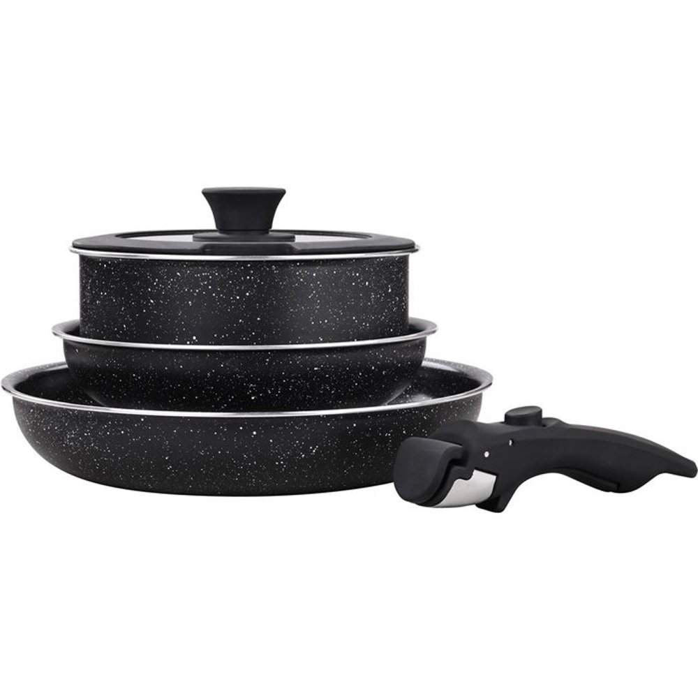 JUEGO DE OLLAS 5 PIEZAS. MANGO DESMONTABLE CERAM.NEGRO